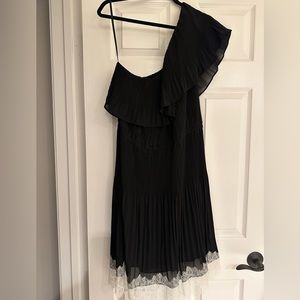 Michael Kors Black Cocktail One Shoulder Dress with Lace